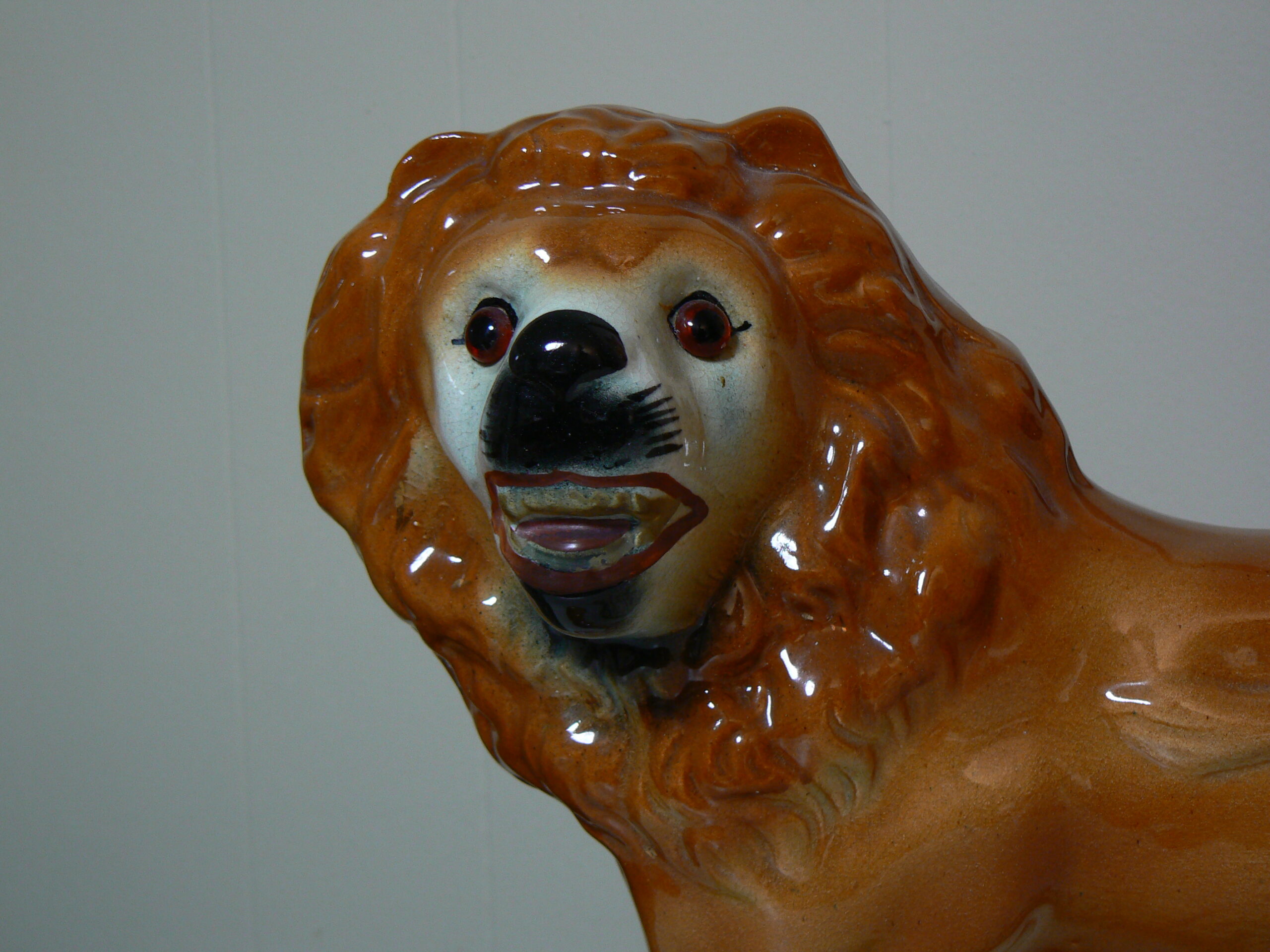 detail of antique staffordshire lion figurine ready for appraisal services from Dobesh Appraisal in Portland Oregon